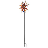 Sun Windmill Iron Weather Resistant Decorative Flower Wind Spinner with Ground Stake for Patio Yard Garden - Side View