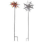 Sun Windmill Iron Weather Resistant Decorative Flower Wind Spinner with Ground Stake for Patio Yard Garden