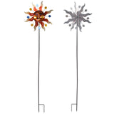 Sun Windmill Iron Weather Resistant Decorative Flower Wind Spinner with Ground Stake for Patio Yard Garden