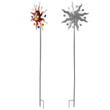 Sun Windmill Iron Weather Resistant Decorative Flower Wind Spinner with Ground Stake for Patio Yard Garden - Low Angle