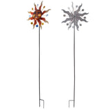 Sun Windmill Iron Weather Resistant Decorative Flower Wind Spinner with Ground Stake for Patio Yard Garden