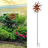 Sun Windmill Iron Weather Resistant Decorative Flower Wind Spinner with Ground Stake for Patio Yard Garden