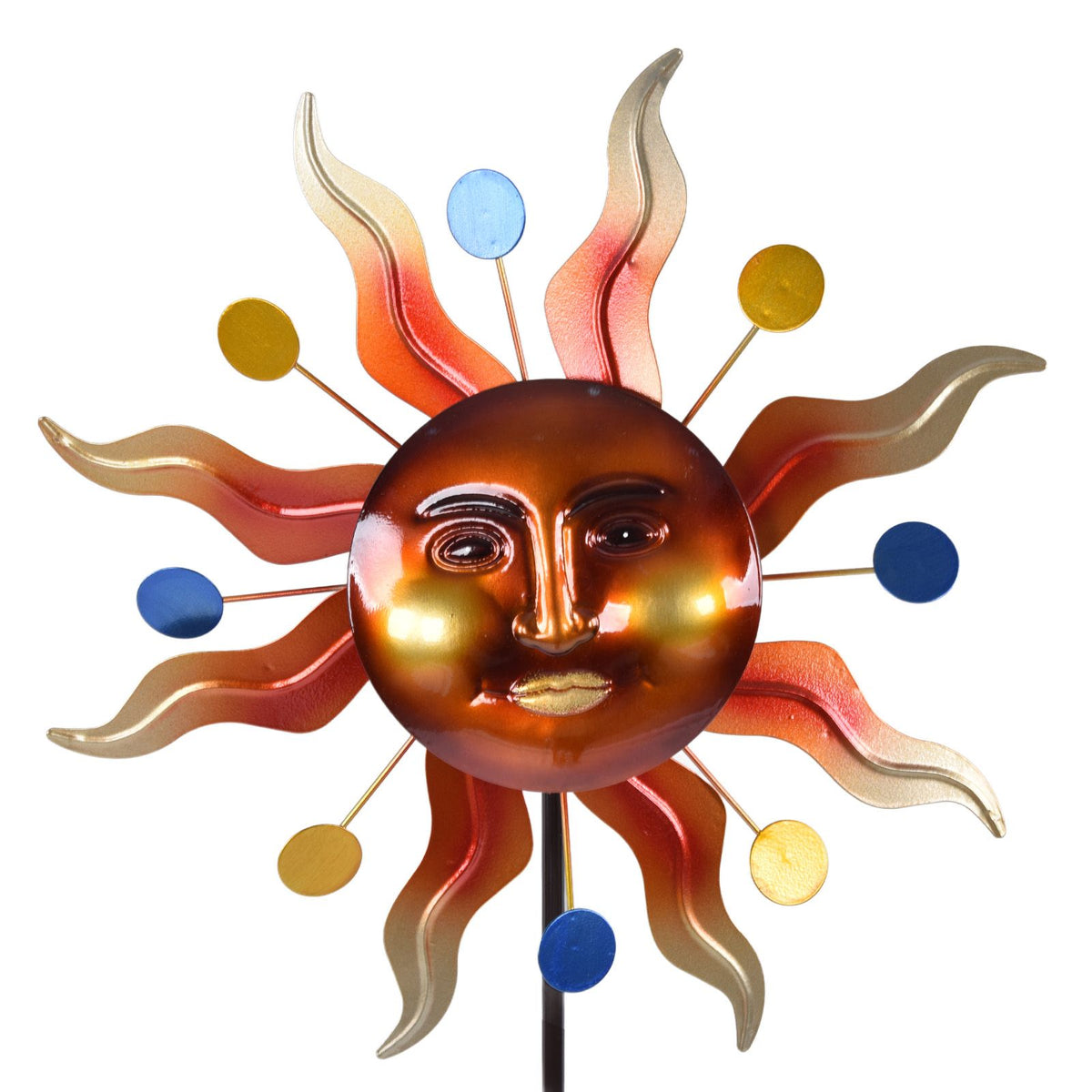 Sun Windmill Iron Weather Resistant Decorative Flower Wind Spinner with Ground Stake for Patio Yard Garden