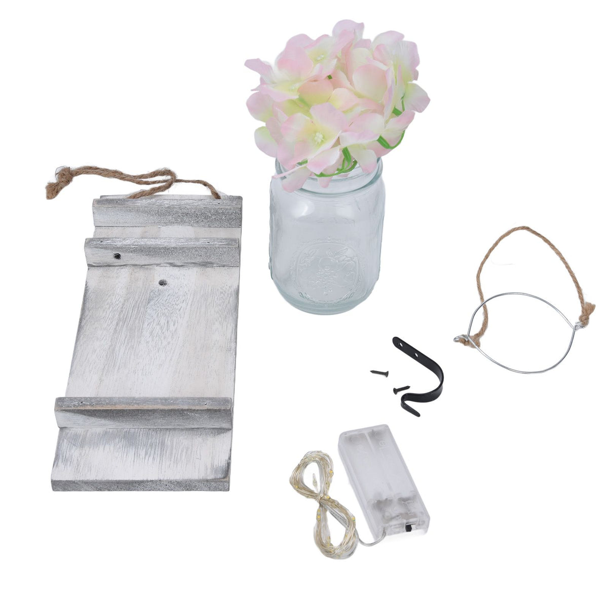 Wall Jar Decor Retro Style Glass Bottle Lamp Silk Flower Decoration for Home Door
