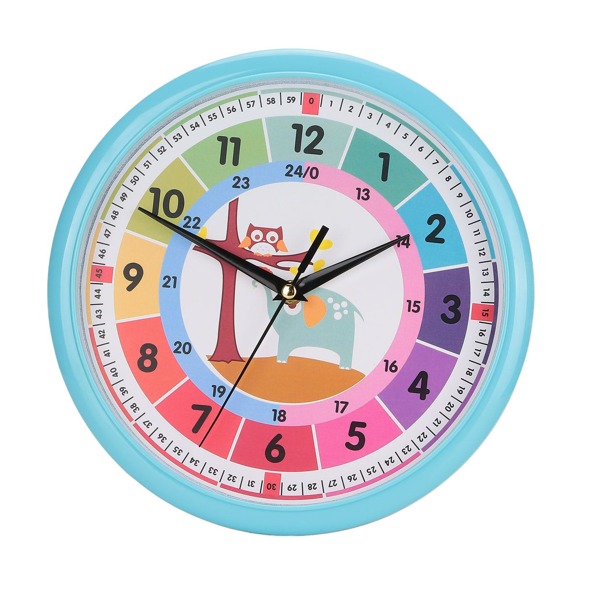 Wall Clock Plastic Cartoon Colorful Quartz Time Learning Hanging Clock for Kid's Bedroom ClassroomBlue