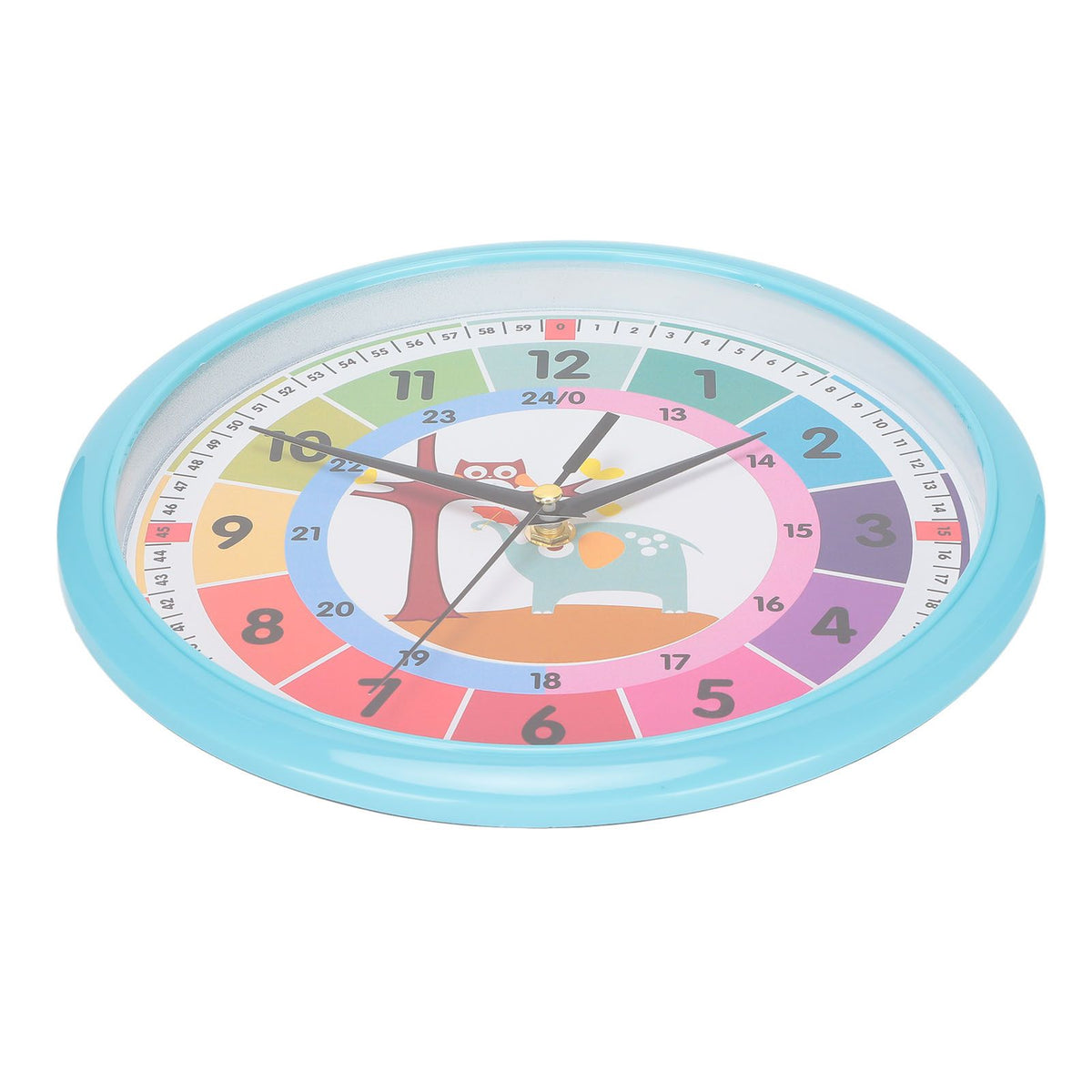 Wall Clock Plastic Cartoon Colorful Quartz Time Learning Hanging Clock for Kid's Bedroom ClassroomBlue