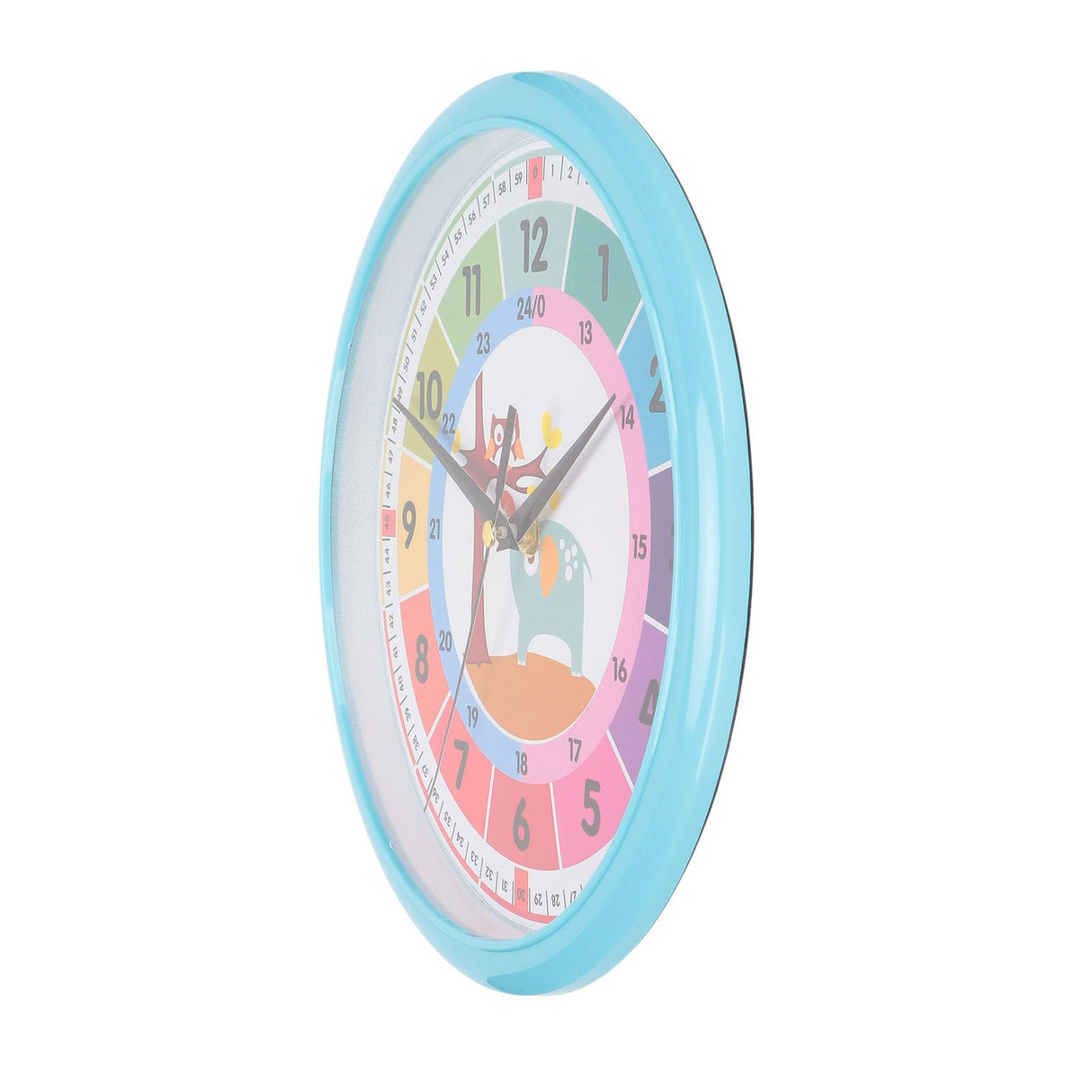 Wall Clock Plastic Cartoon Colorful Quartz Time Learning Hanging Clock for Kid's Bedroom ClassroomBlue