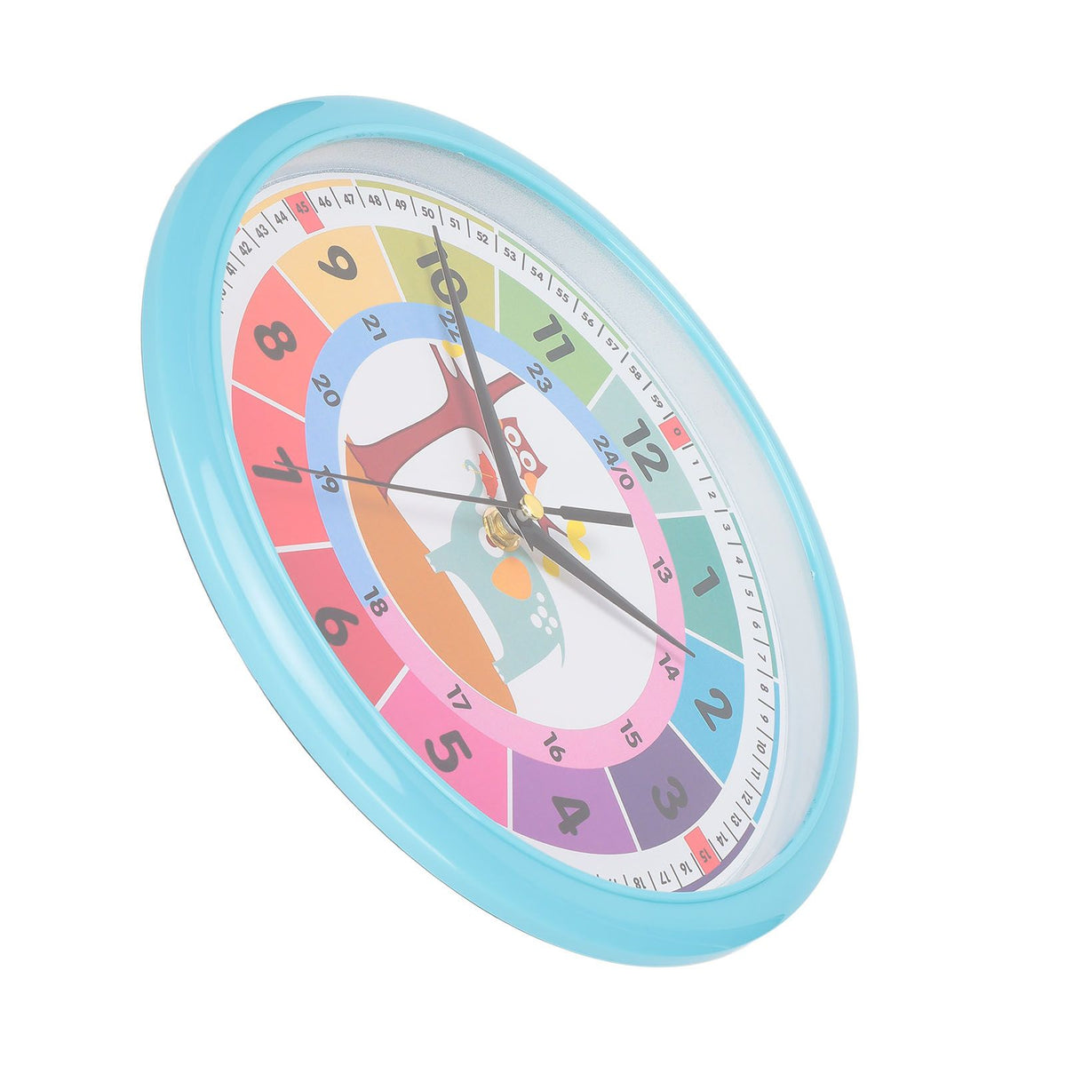 Wall Clock Plastic Cartoon Colorful Quartz Time Learning Hanging Clock for Kid's Bedroom ClassroomBlue