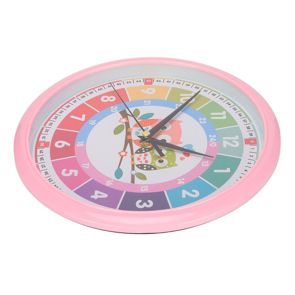 Wall Clock Plastic Cartoon Colorful Quartz Time Learning Hanging Clock for Kid's Bedroom ClassroomPink