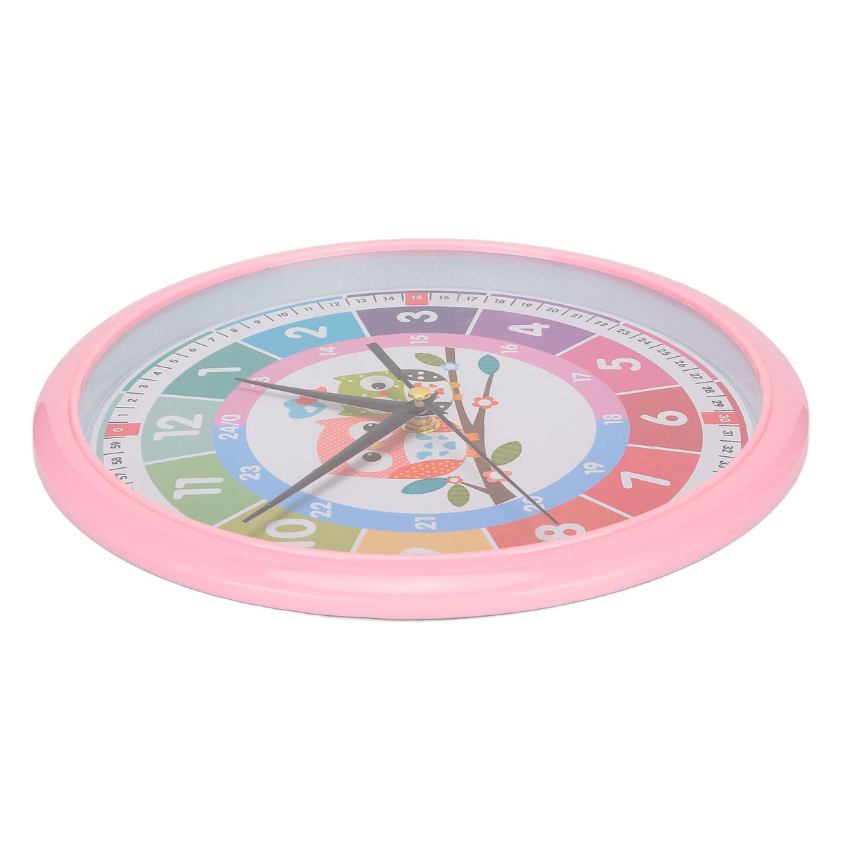 Wall Clock Plastic Cartoon Colorful Quartz Time Learning Hanging Clock for Kid's Bedroom ClassroomPink