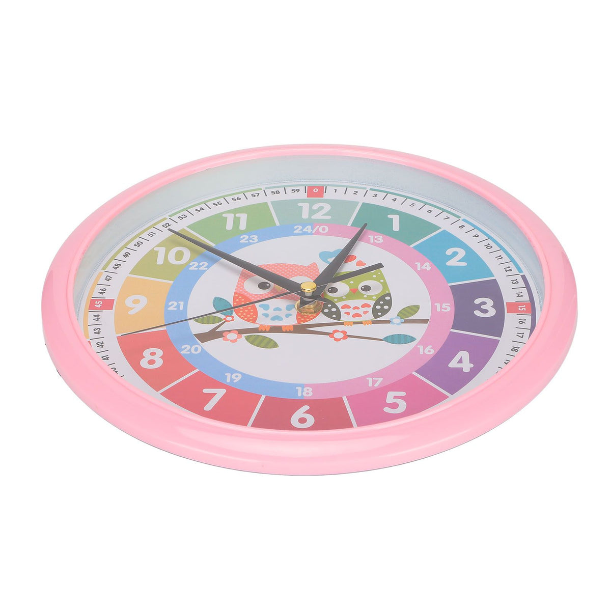 Wall Clock Plastic Cartoon Colorful Quartz Time Learning Hanging Clock for Kid's Bedroom ClassroomPink