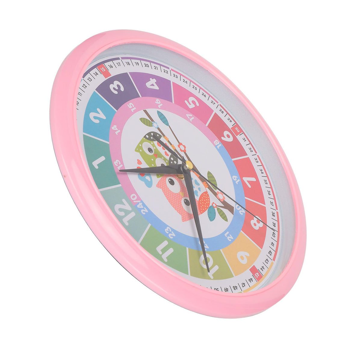 Wall Clock Plastic Cartoon Colorful Quartz Time Learning Hanging Clock for Kid's Bedroom ClassroomPink