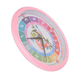 Wall Clock Plastic Cartoon Colorful Quartz Time Learning Hanging Clock for Kid's Bedroom ClassroomPink