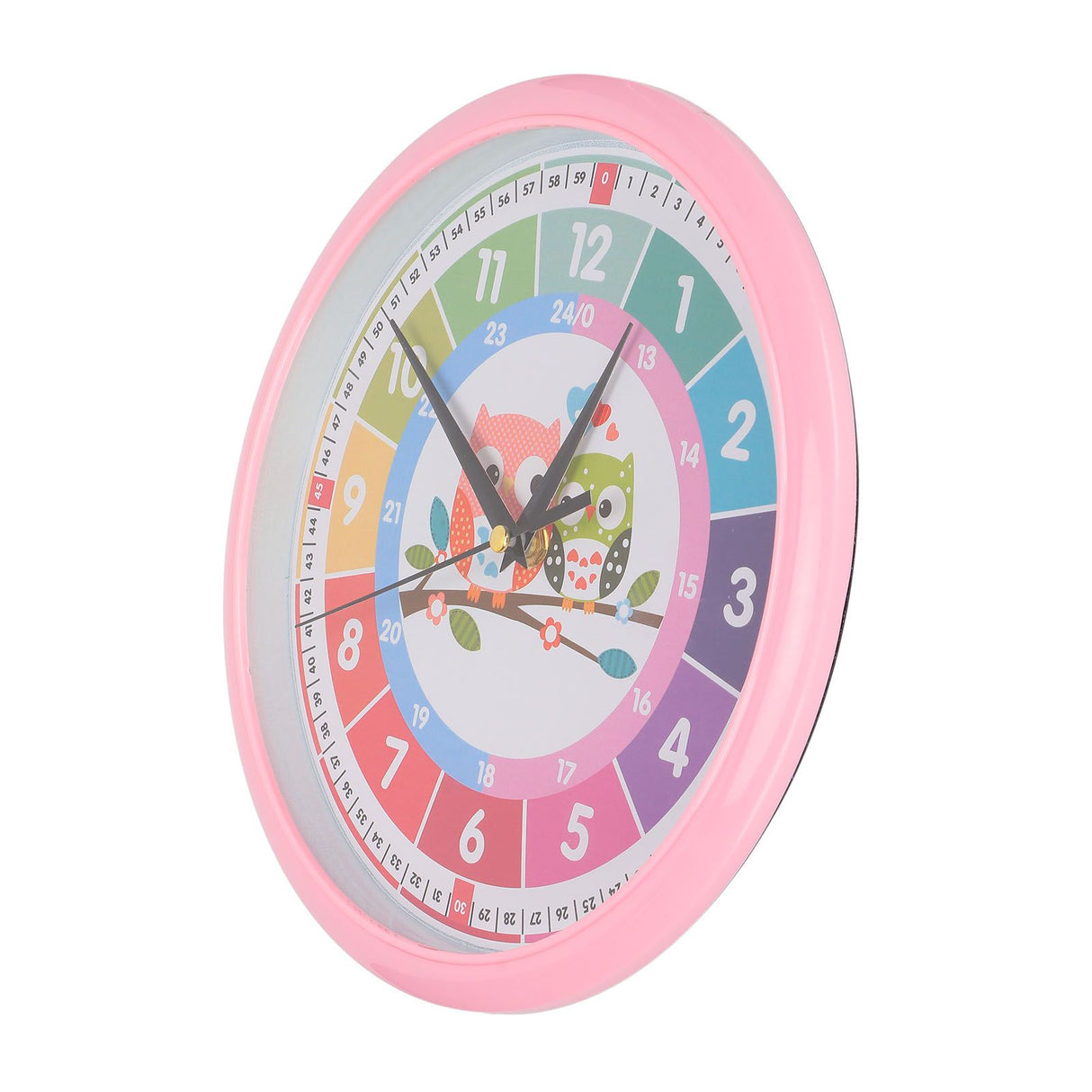 Wall Clock Plastic Cartoon Colorful Quartz Time Learning Hanging Clock for Kid's Bedroom ClassroomPink