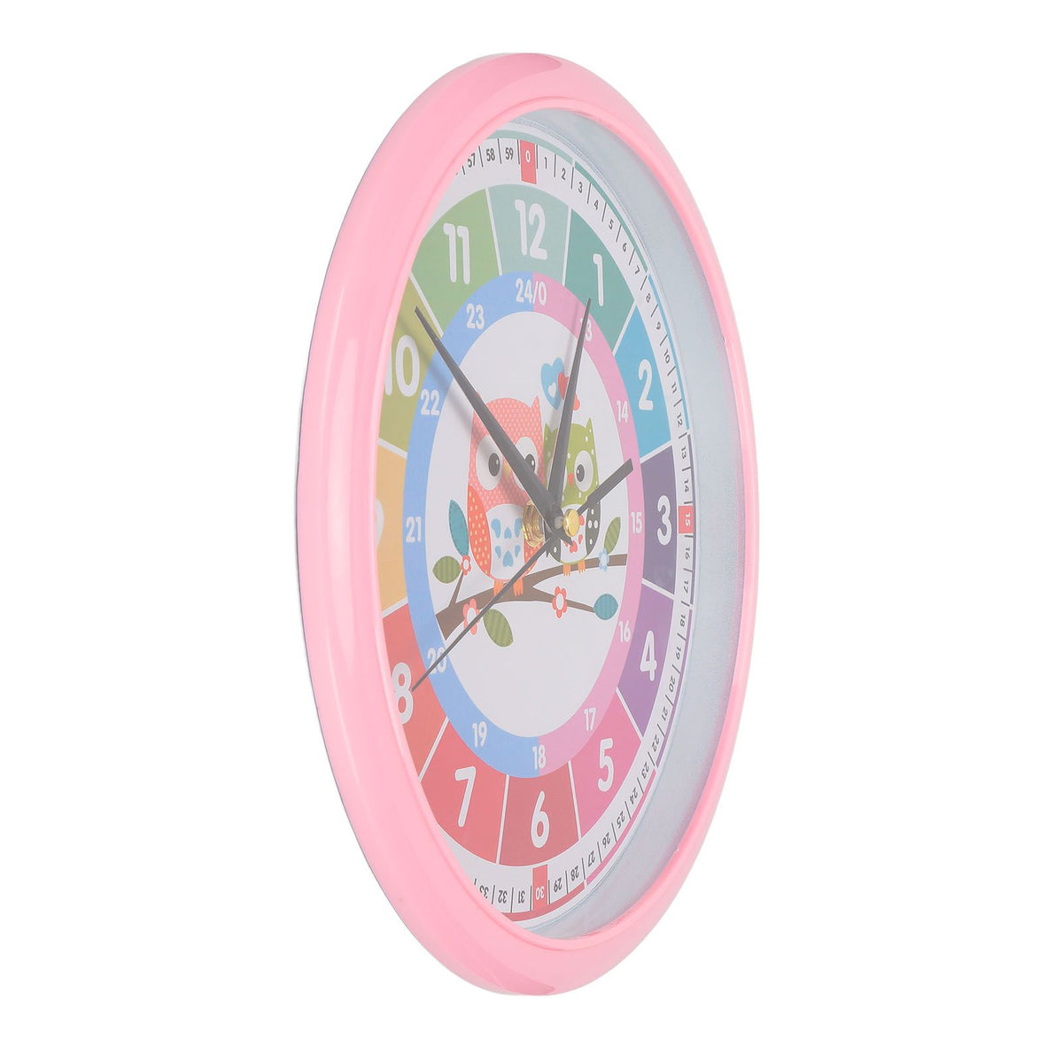 Wall Clock Plastic Cartoon Colorful Quartz Time Learning Hanging Clock for Kid's Bedroom ClassroomPink