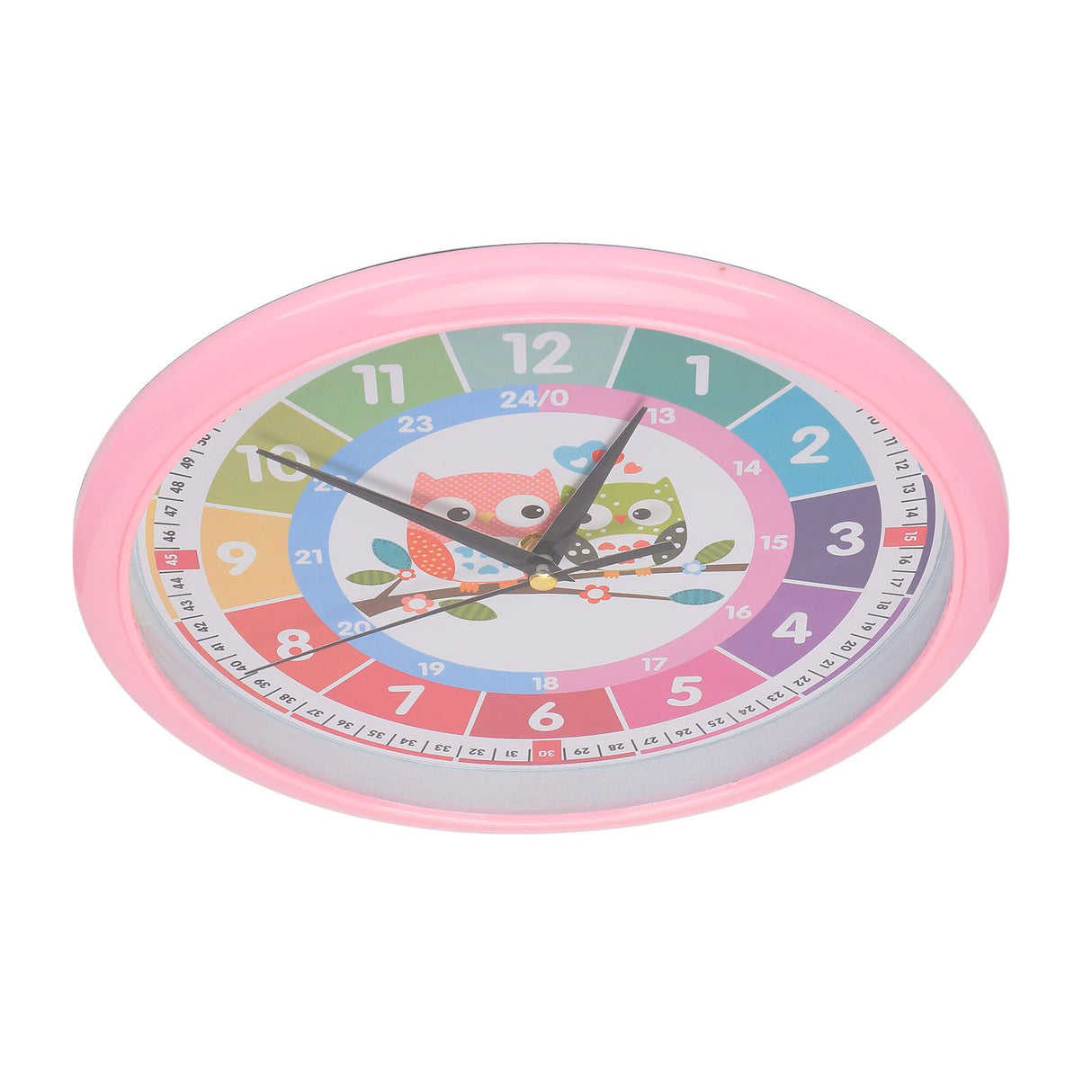 Wall Clock Plastic Cartoon Colorful Quartz Time Learning Hanging Clock for Kid's Bedroom ClassroomPink