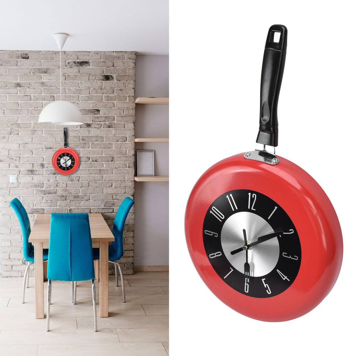 Frying Pan Wall Clock Aluminum Kitchen Pot Decorative Hanging Clocks for Dining Room Bars