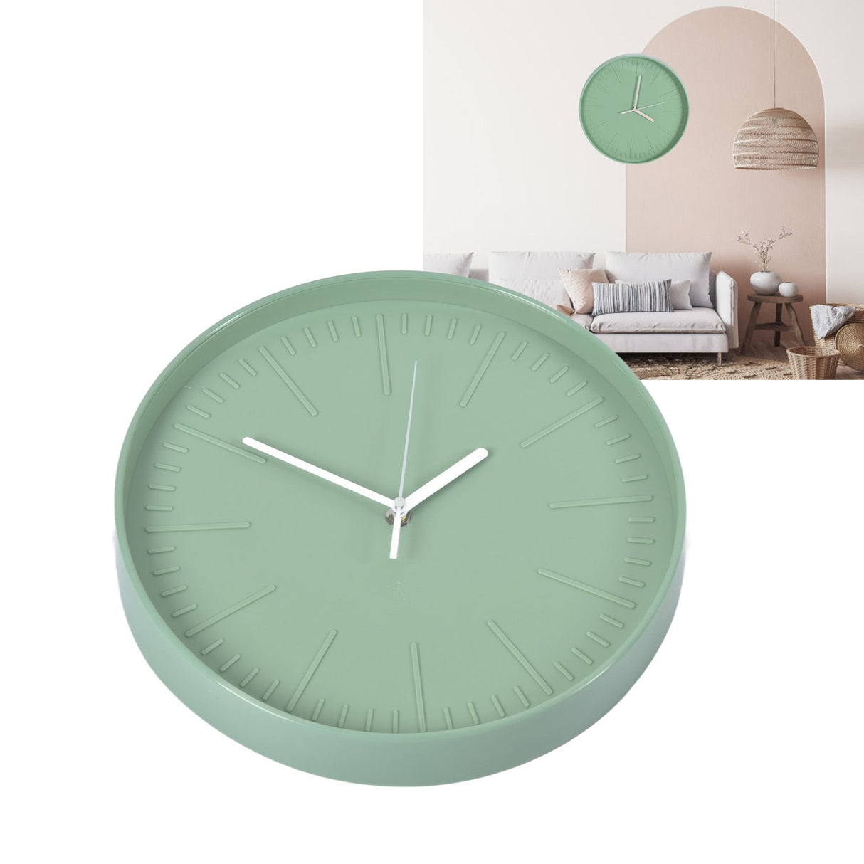 Mute Quartz Clock Wall Watch Minimalist Modern Plastic Wall Clock for Living Room BedroomGreen