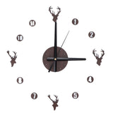 Frameless Wall Clock Deer Head 3D Effect Self Adhesive DIY Clock with Silent Movement for Living Room Bedroom Office
