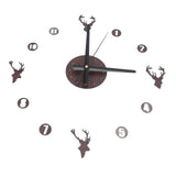 Frameless Wall Clock Deer Head 3D Effect Self Adhesive DIY Clock with Silent Movement for Living Room Bedroom Office - Low Angle