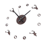 Frameless Wall Clock Deer Head 3D Effect Self Adhesive DIY Clock with Silent Movement for Living Room Bedroom Office