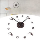 Frameless Wall Clock Deer Head 3D Effect Self Adhesive DIY Clock with Silent Movement for Living Room Bedroom Office