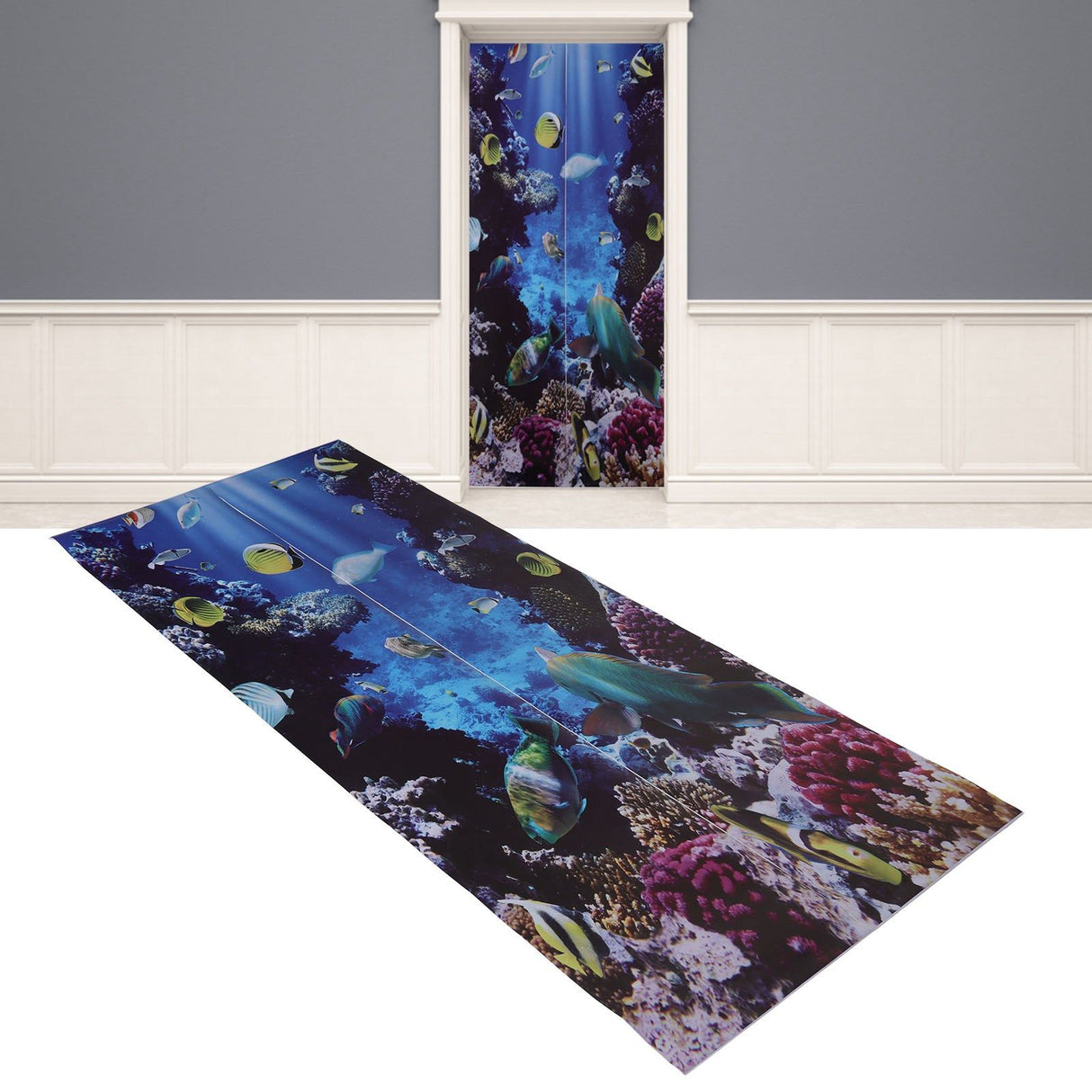 2pcs Door Sticker Underwater World Pattern Frosted Texture Self Adhesive Waterproof 3D Door Poster for Home