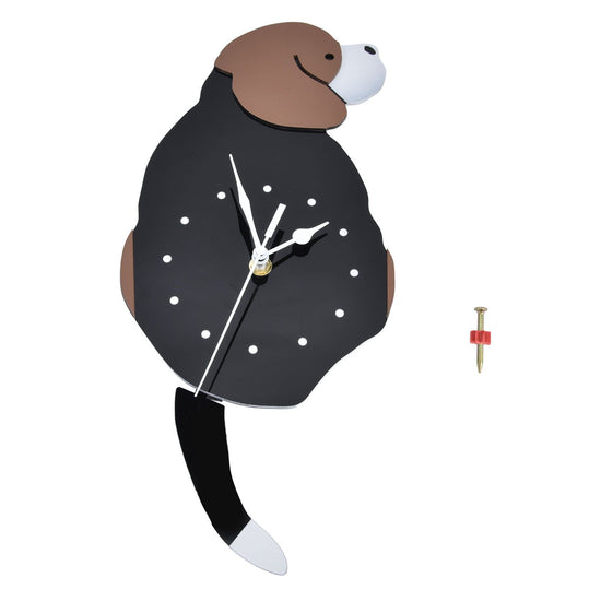Wall Clock Self Adhesive Waterproof 3D Effect Silent Movement Dog Wall Clock with Tail for Window Living Room Wardrobes