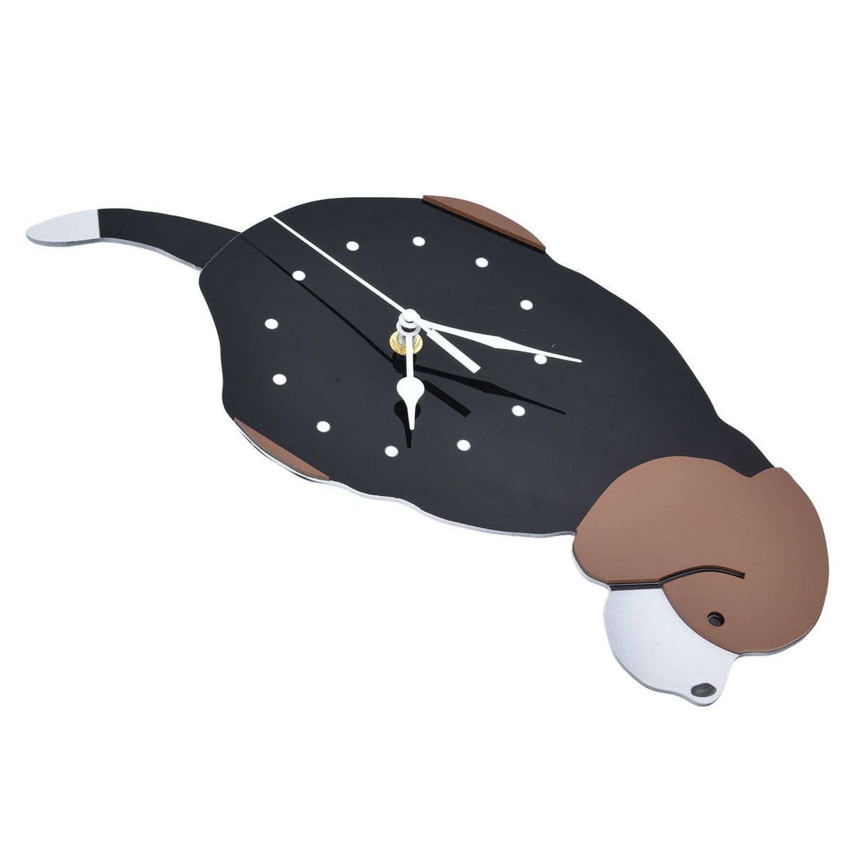 Wall Clock Self Adhesive Waterproof 3D Effect Silent Movement Dog Wall Clock with Tail for Window Living Room Wardrobes