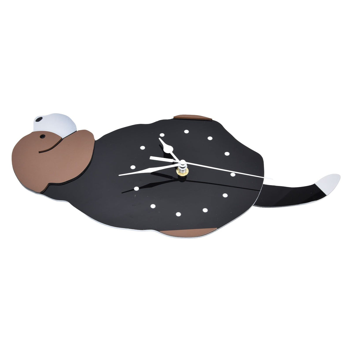 Wall Clock Self Adhesive Waterproof 3D Effect Silent Movement Dog Wall Clock with Tail for Window Living Room Wardrobes