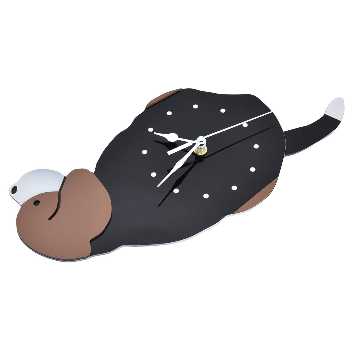 Wall Clock Self Adhesive Waterproof 3D Effect Silent Movement Dog Wall Clock with Tail for Window Living Room Wardrobes