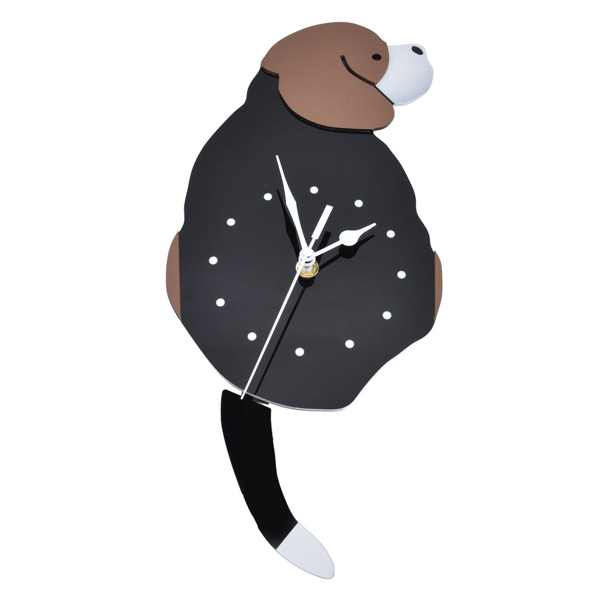 Wall Clock Self Adhesive Waterproof 3D Effect Silent Movement Dog Wall Clock with Tail for Window Living Room Wardrobes
