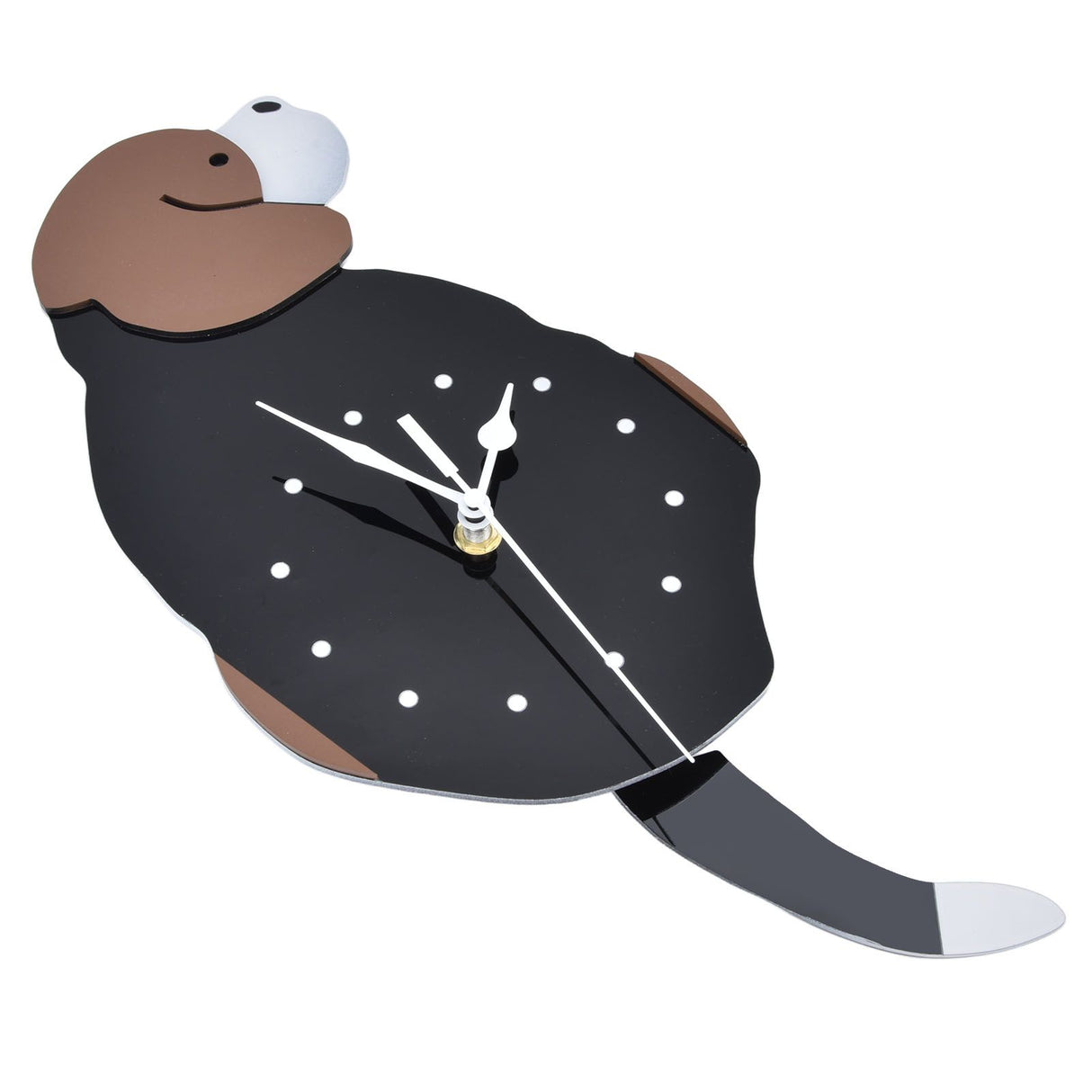 Wall Clock Self Adhesive Waterproof 3D Effect Silent Movement Dog Wall Clock with Tail for Window Living Room Wardrobes