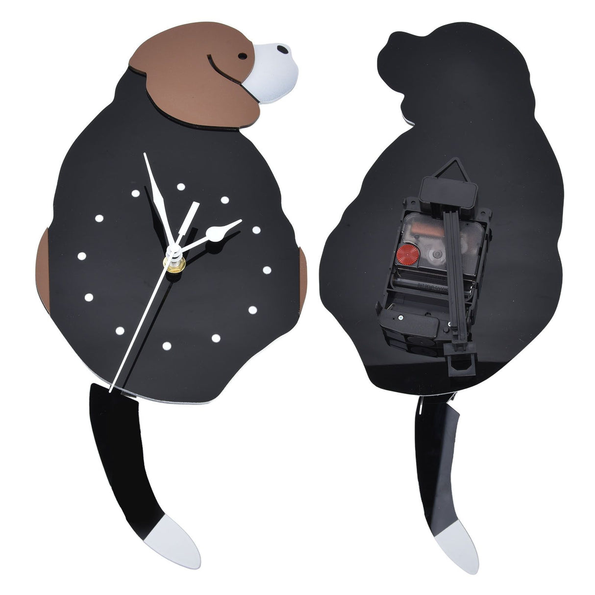 Wall Clock Self Adhesive Waterproof 3D Effect Silent Movement Dog Wall Clock with Tail for Window Living Room Wardrobes