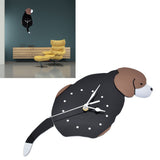 Wall Clock Self Adhesive Waterproof 3D Effect Silent Movement Dog Wall Clock with Tail for Window Living Room Wardrobes