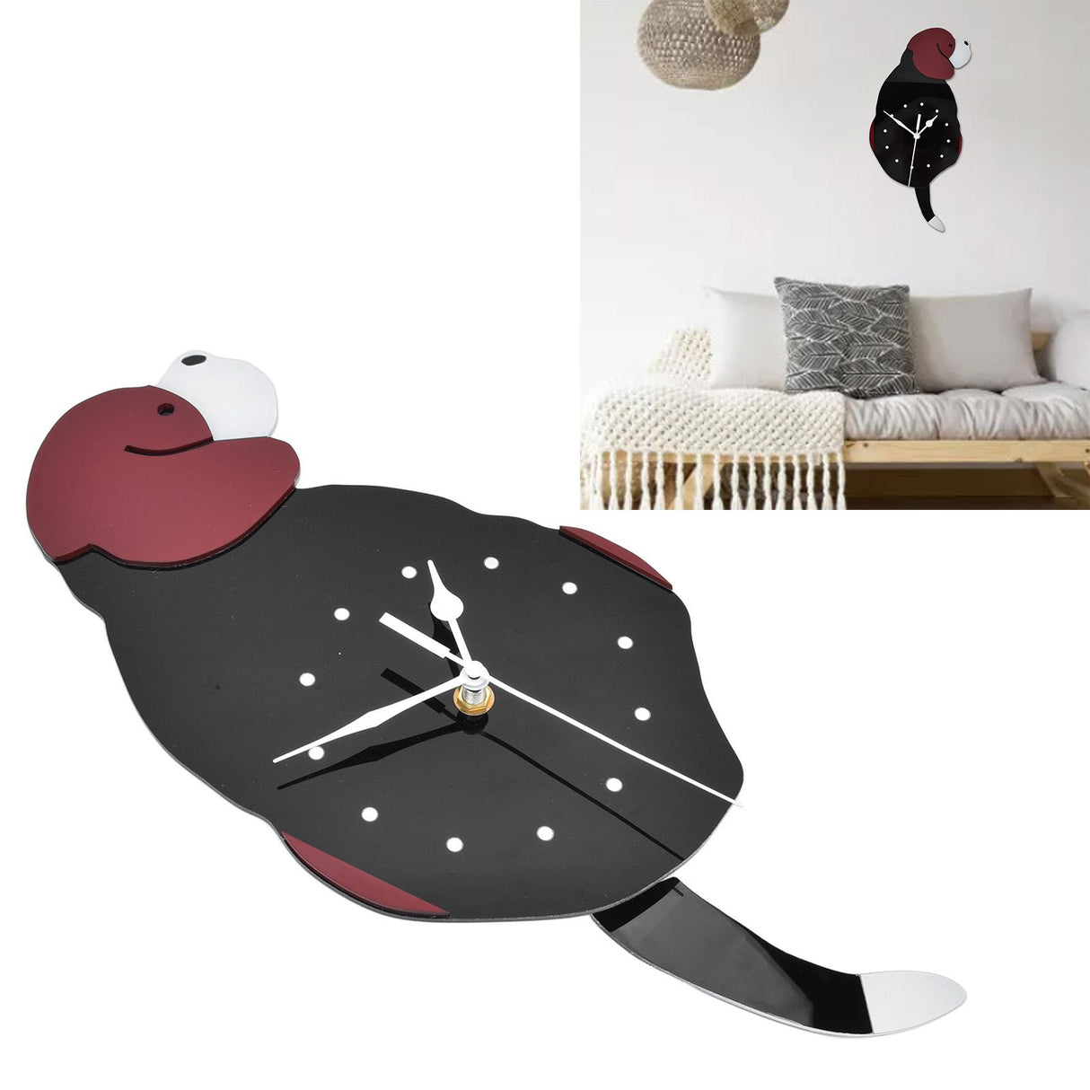 Wall Clock Swing Dog DIY Simple Fashion Silent Frameless Wall Clock With Swing Tail Home Office Decoration