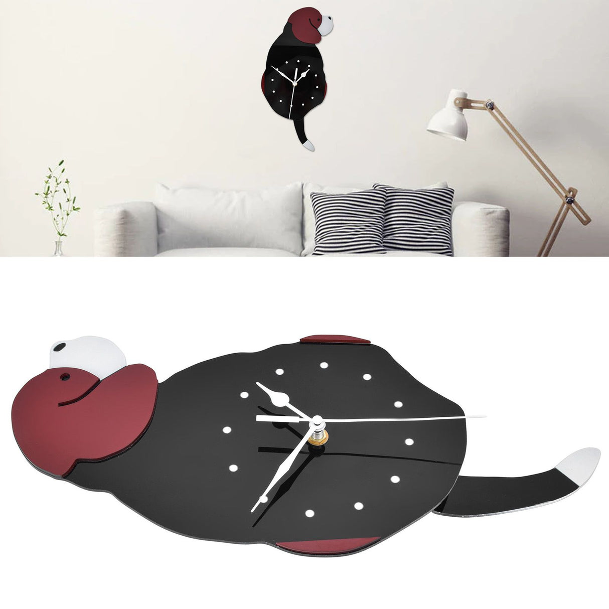 Wall Clock Swing Dog DIY Simple Fashion Silent Frameless Wall Clock With Swing Tail Home Office Decoration