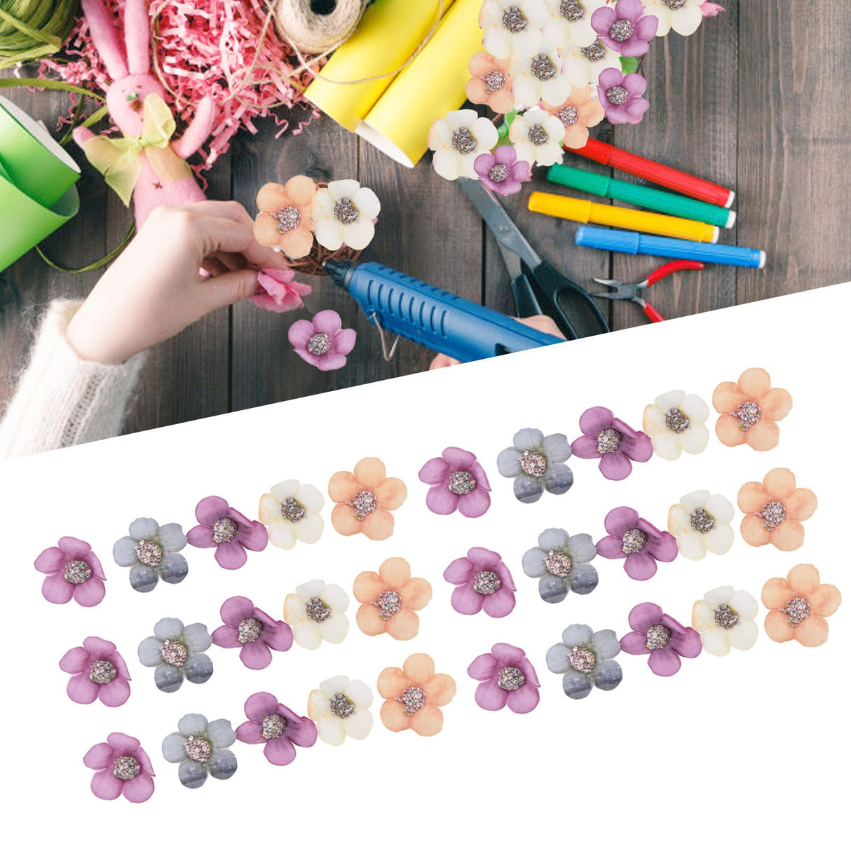 200Pcs Wedding Cloth Small Flower Head 2.5cm/1.0in DIY Simulation Flowers Head for Birthday Wedding Christening