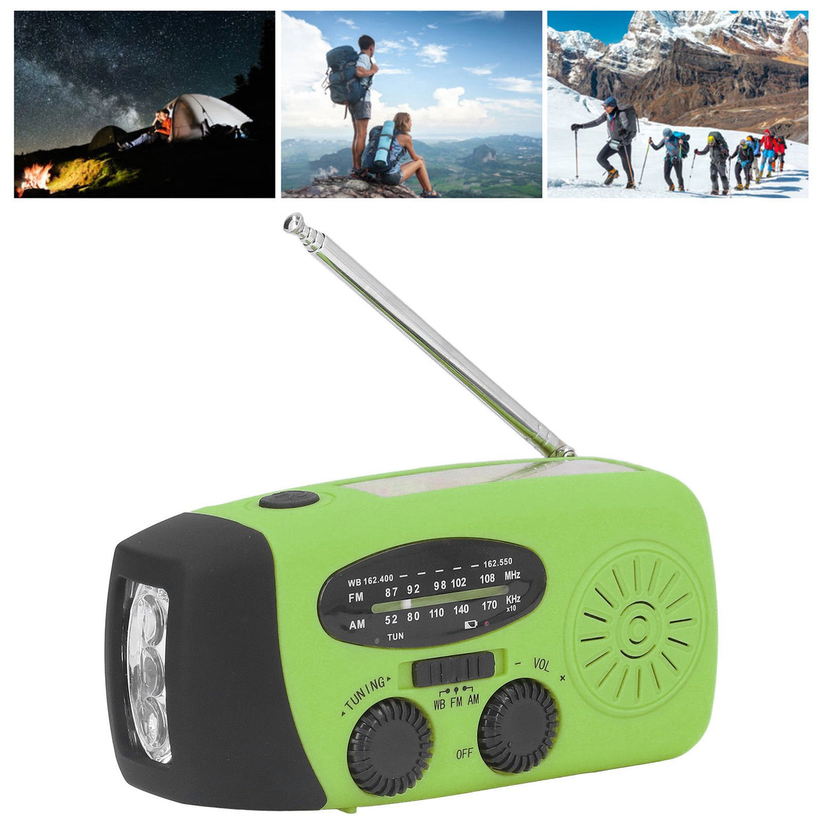 Hand Crank Solar Radio Multifunctional Emergency Radio LED Radio with Flashlight for Outdoor CampingGreen America