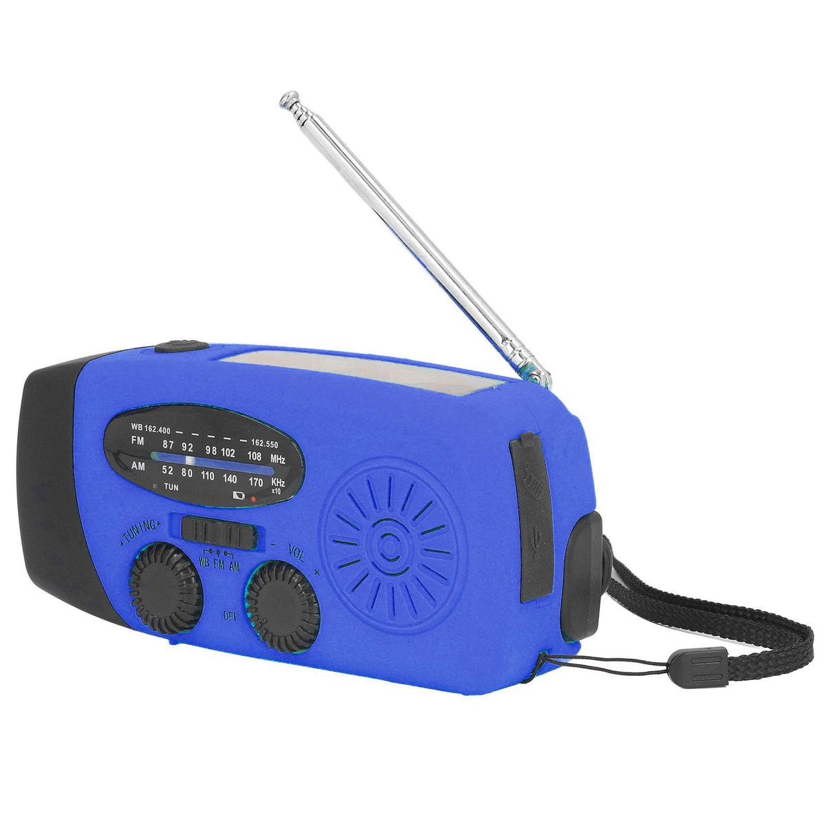 Hand Crank Solar Radio Multifunctional Emergency Radio LED Radio with Flashlight for Outdoor CampingBlue America