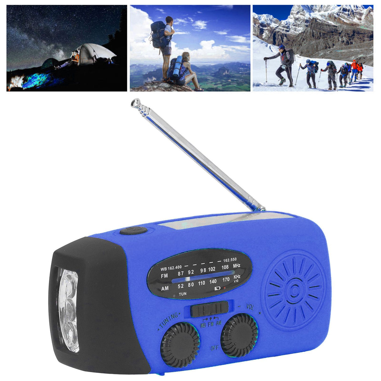 Hand Crank Solar Radio Multifunctional Emergency Radio LED Radio with Flashlight for Outdoor CampingBlue America