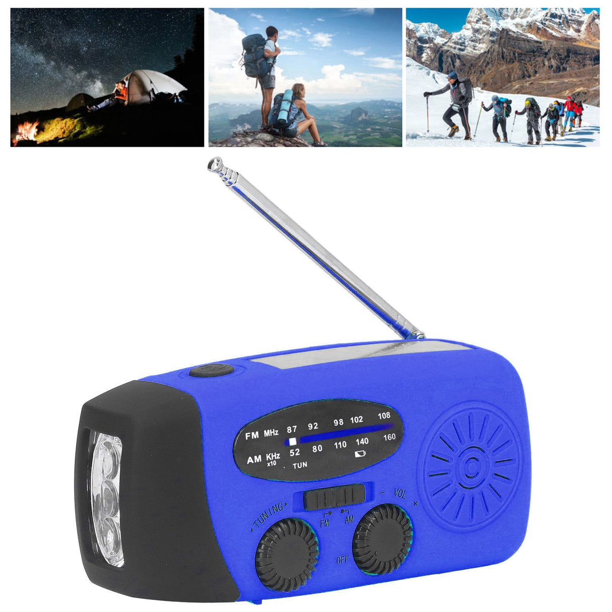 Hand Crank Solar Radio Multifunctional Emergency Radio LED Radio with Flashlight for Outdoor CampingBlue Europe