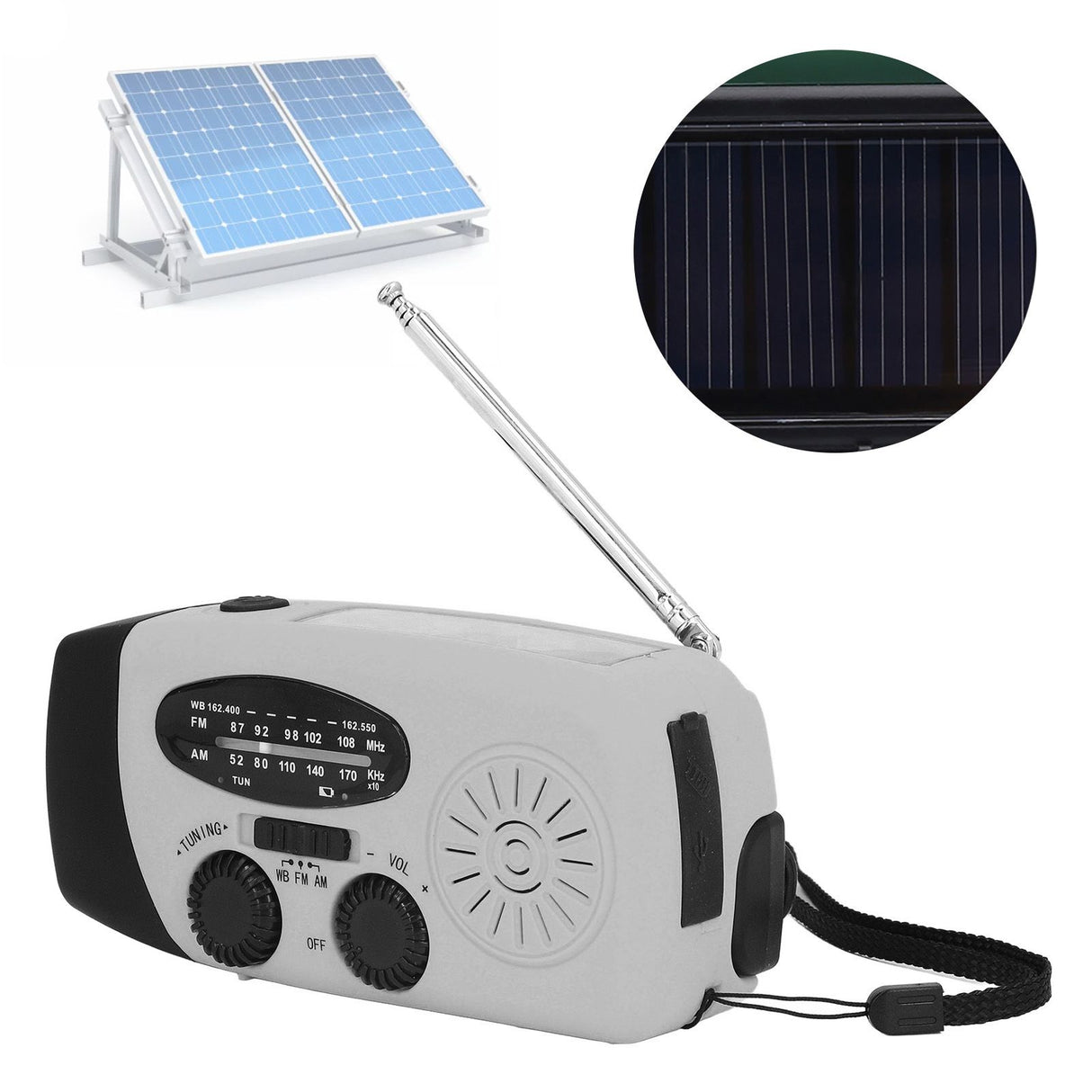Hand Crank Solar Radio Multifunctional Emergency Radio LED Radio with Flashlight for Outdoor CampingSilver Gray America