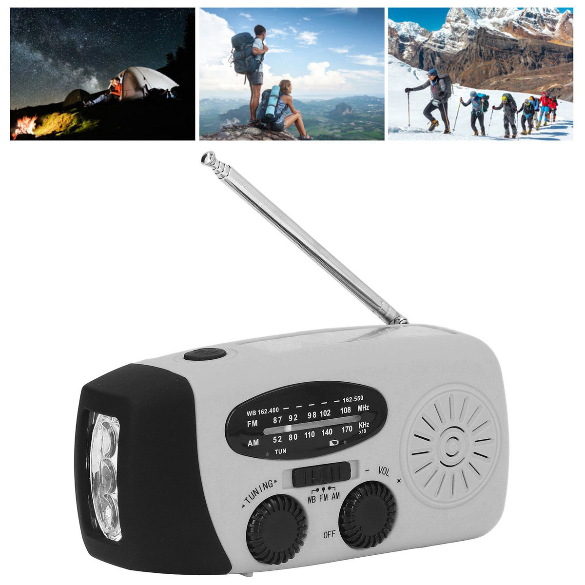 Hand Crank Solar Radio Multifunctional Emergency Radio LED Radio with Flashlight for Outdoor CampingSilver Gray America