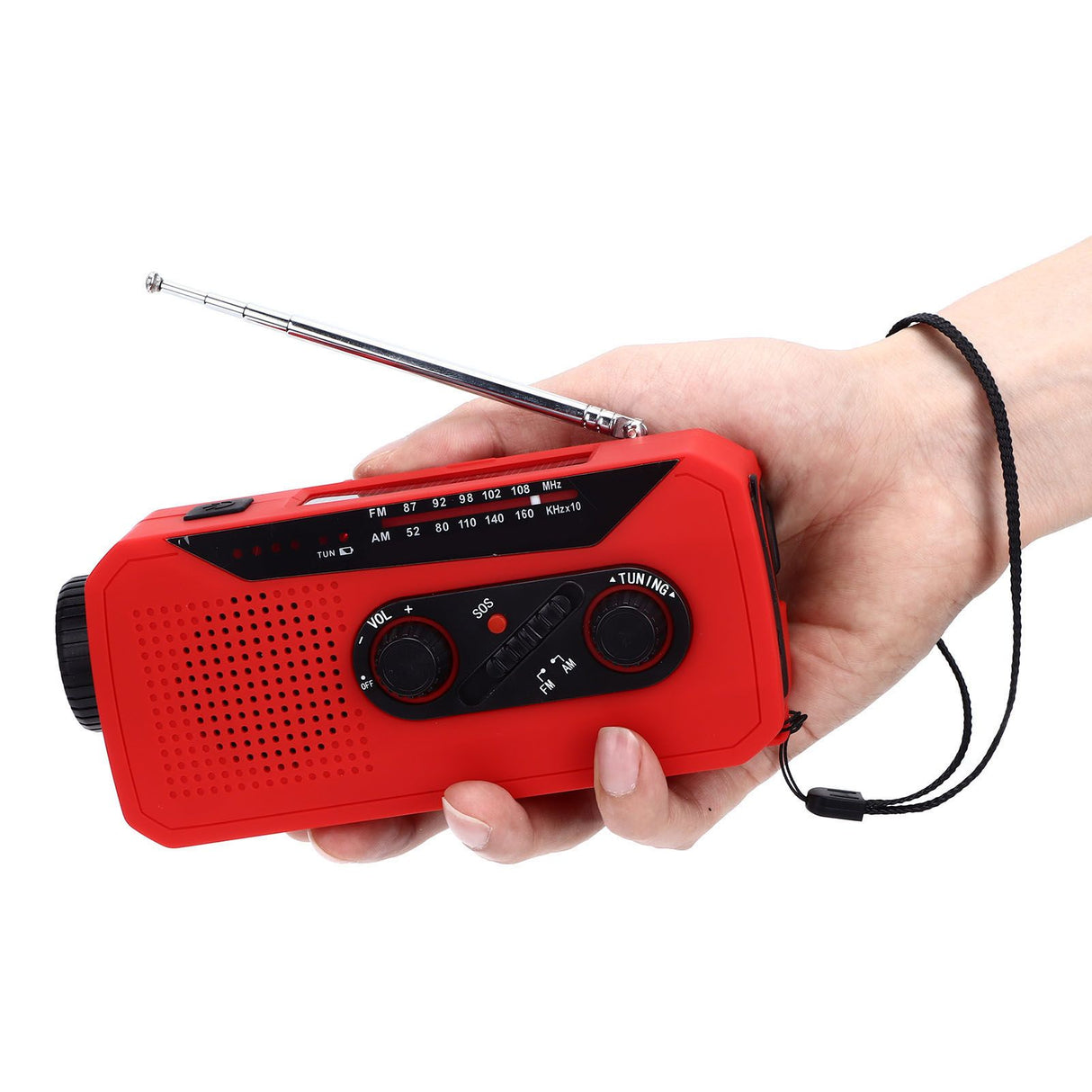 Emergency Radio Hand Power Generation Solar Radio with LED Flashlight 2000mah Charging for Camping HikingRed EU Type