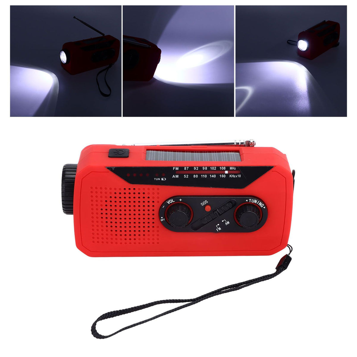 Emergency Radio Hand Power Generation Solar Radio with LED Flashlight 2000mah Charging for Camping HikingRed EU Type