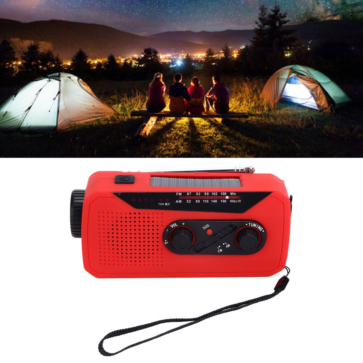 Emergency Radio Hand Power Generation Solar Radio with LED Flashlight 2000mah Charging for Camping HikingRed EU Type