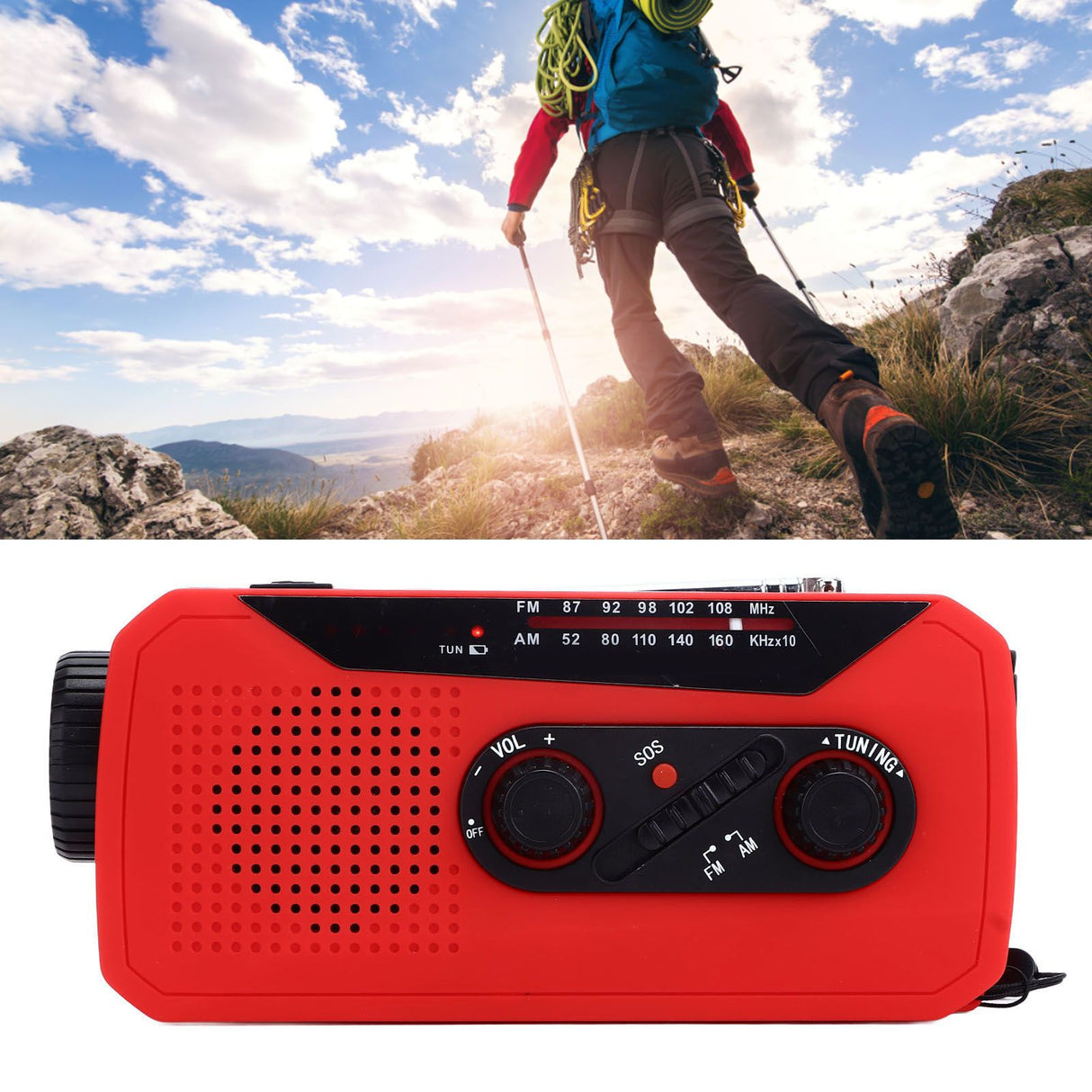 Emergency Radio Hand Power Generation Solar Radio with LED Flashlight 2000mah Charging for Camping HikingRed EU Type