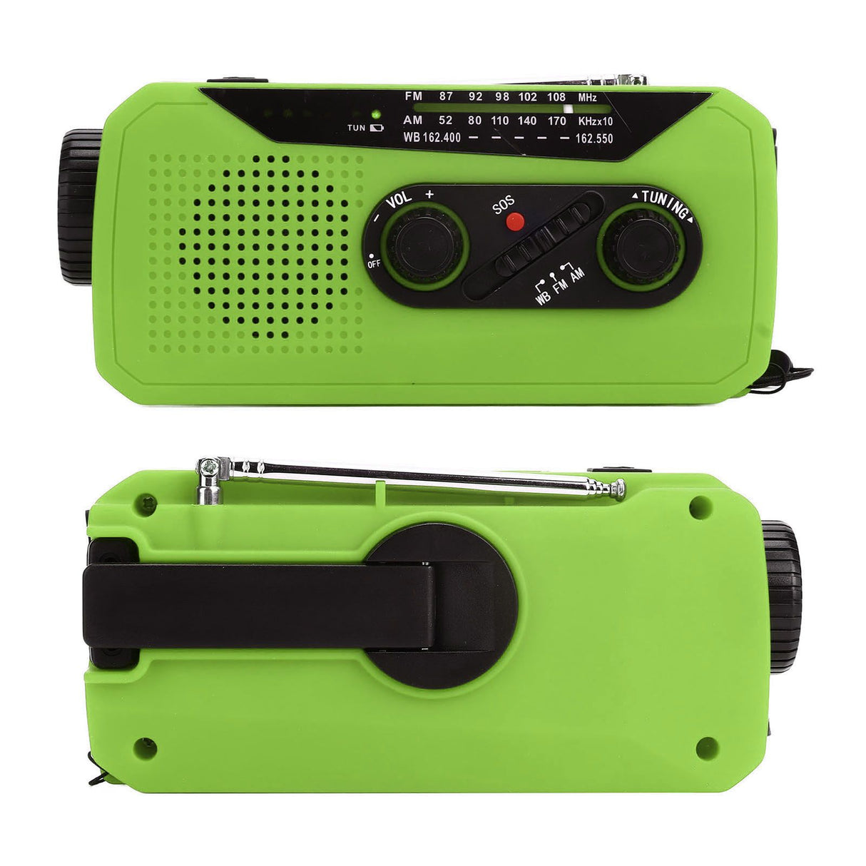 Emergency Radio Hand Power Generation Solar Radio with LED Flashlight 2000mah Charging for Camping HikingGreen US Type