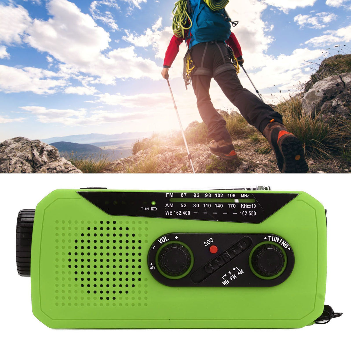 Emergency Radio Hand Power Generation Solar Radio with LED Flashlight 2000mah Charging for Camping HikingGreen US Type